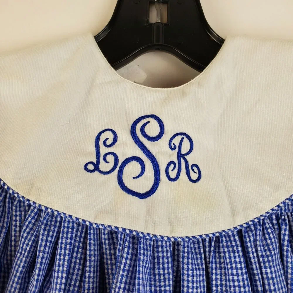 Amanda Remembered Blue Gingham Handmade Dress 2T Embroidered Collar GUC‎